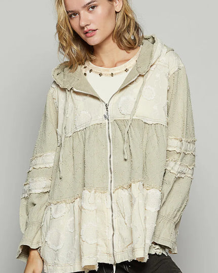 POL Raw Hem Color Block Hooded Jacket - Sleekdenim.com