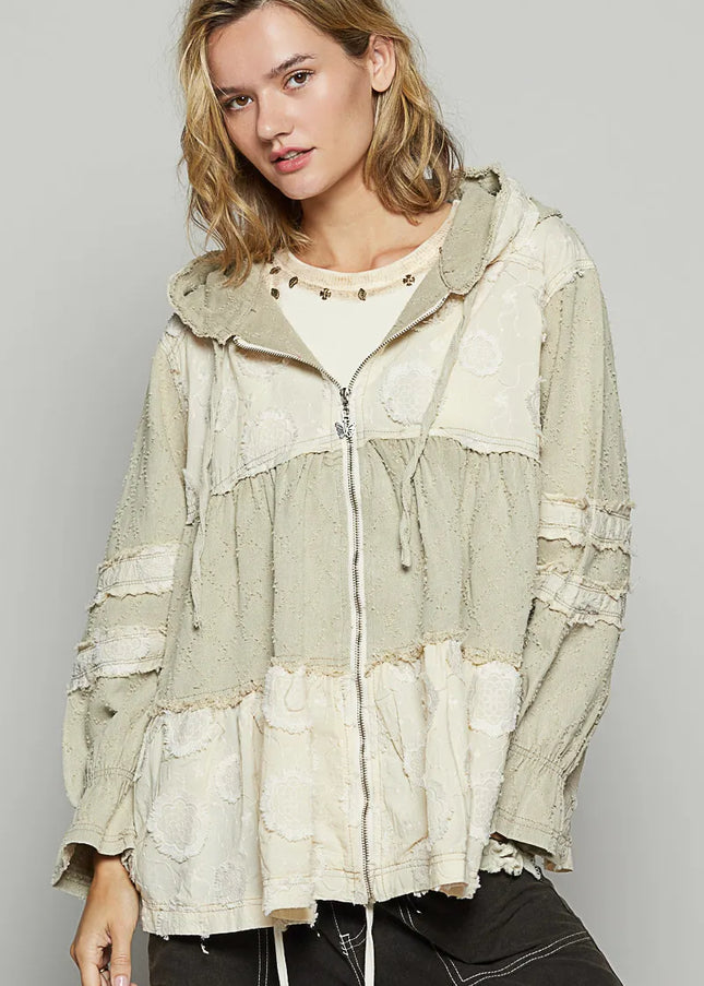 POL Raw Hem Color Block Hooded Jacket - Sleekdenim.com