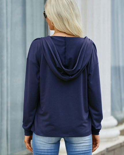 Solid Lace Trim Long Sleeve Loose Hoodie - Sleekdenim.com