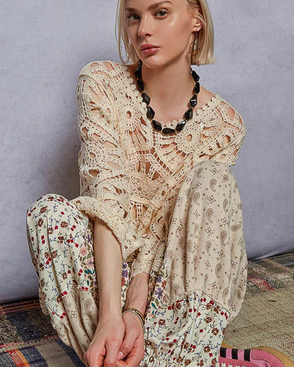 POL Round Neck Weave Knit Pattern Cropped Cover Up - Sleekdenim.com