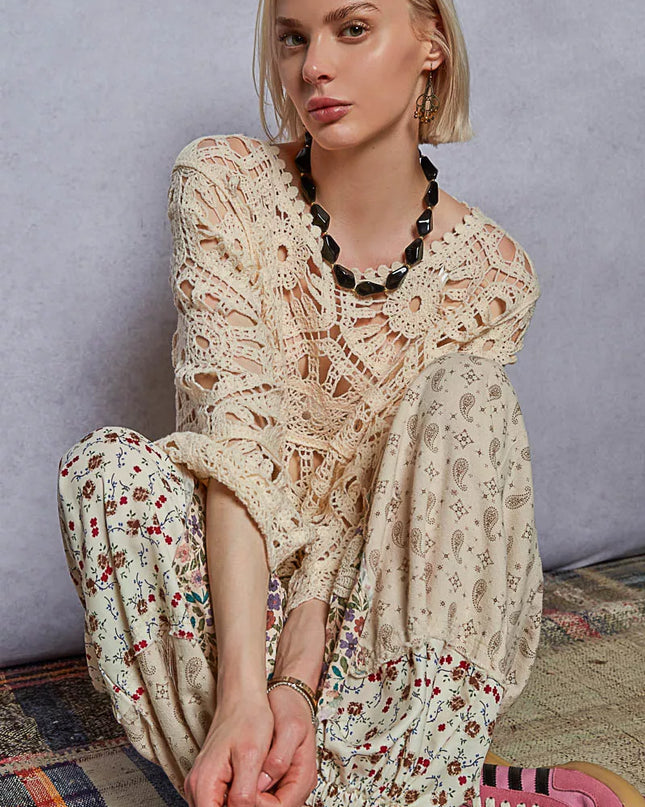 POL Round Neck Weave Knit Pattern Cropped Cover Up - Sleekdenim.com