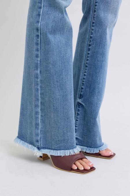 Judy Blue Full Size Raw Hem High Rise Bootcut Jeans | Sleekdenim.com