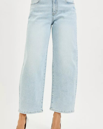 RISEN High Rise Crop Barrel Jeans - Sleekdenim.com