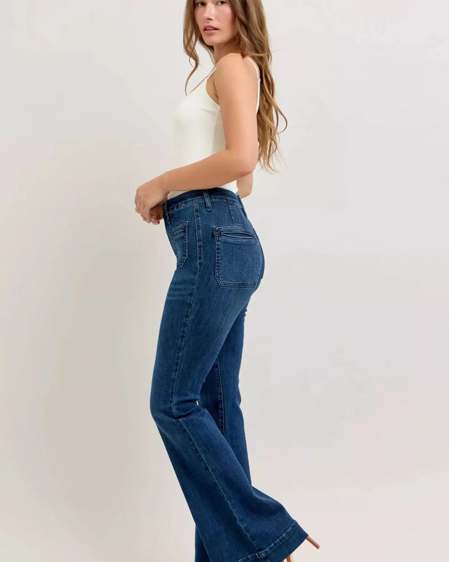 Judy Blue High-Waisted Flare Jeans with Front Pockets - Sleekdenim.com