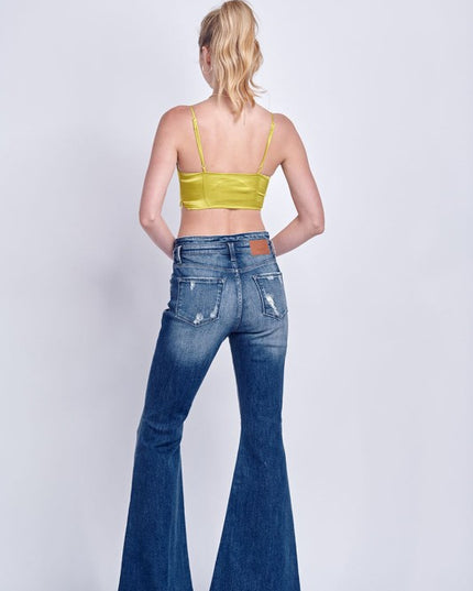 AT1027FLD High Rise Stretch Flare Jeans - Sleekdenim.com