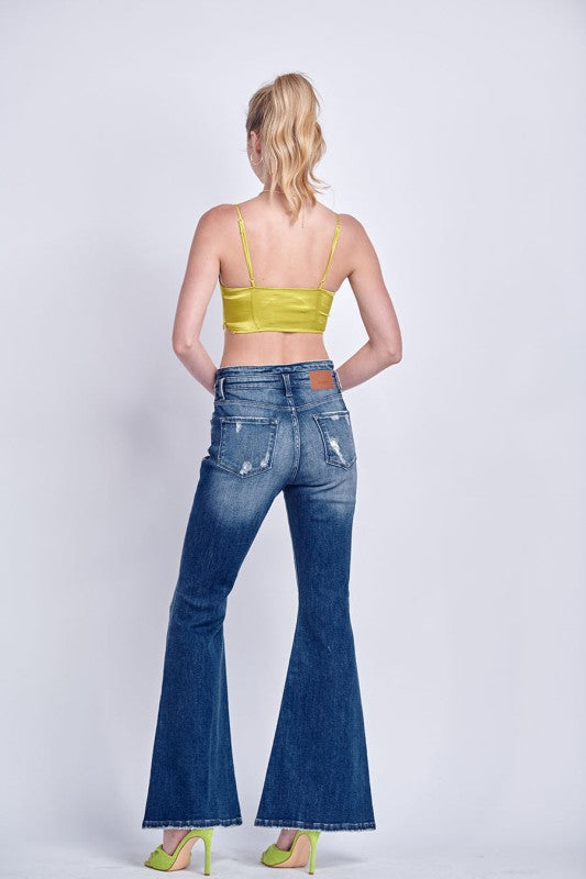 AT1027FLD High Rise Stretch Flare Jeans - Sleekdenim.com