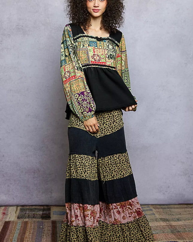 POL Balloon Sleeve Peplum Blouse with Trim Detail - Sleekdenim.com