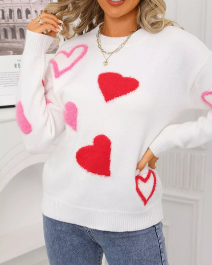 Valentine's Day Heart Pattern Knit Sweater - Sleekdenim.com