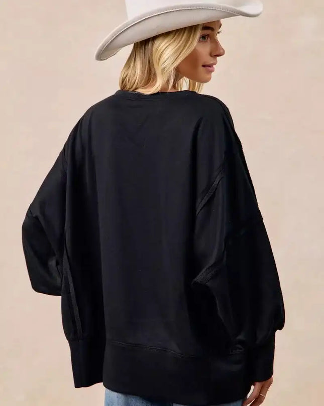 BiBi Spook Plaid Letter Print Oversized Sweatshirt - Sleekdenim.com