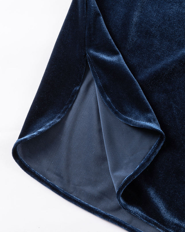 Red Frilled Buttoned V Neck Velvet Blouse