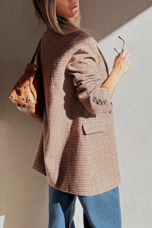 Brown Houndstooth Lapel Collar Blazer - Sleekdenim.com