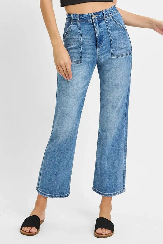 RISEN High Waisted Bootcut Cropped Jeans - Sleekdenim.com