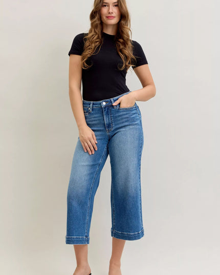 Judy Blue Mid Rise Crop Wide Leg Jeans - Sleekdenim.com