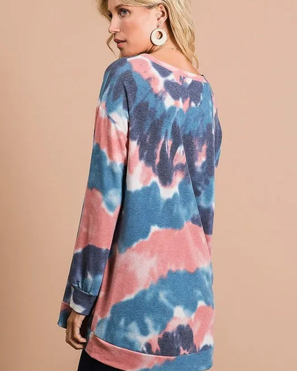 BiBi Tie Dye French Terry Pull Over with Front Stitching Detail - Sleekdenim.com
