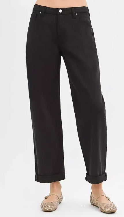 RISEN Tummy Control Mid Rise Ankle Barrel Relaxed Jeans PGA21132 - Sleekdenim.com