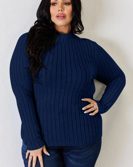 Basic Bae Full Size Ribbed Mock Neck Long Sleeve T-Shirt - Trendsi