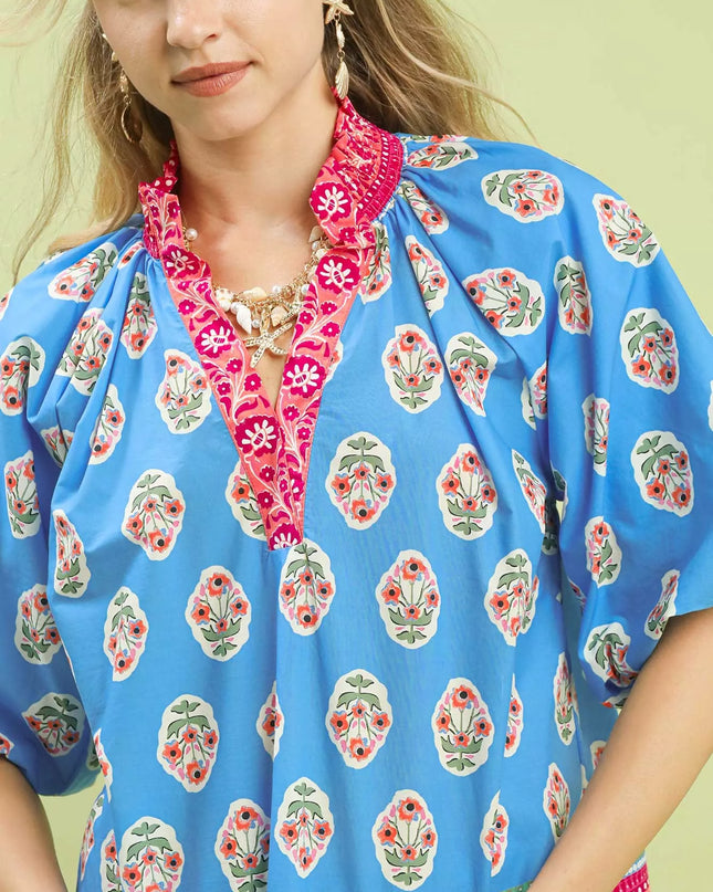 Umgee Boho Border Print Peasant Top - Sleekdenim.com