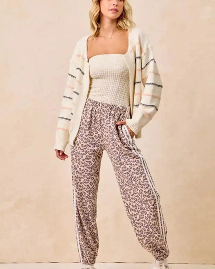 BiBi Side Lines Leopard Track Pants - Sleekdenim.com