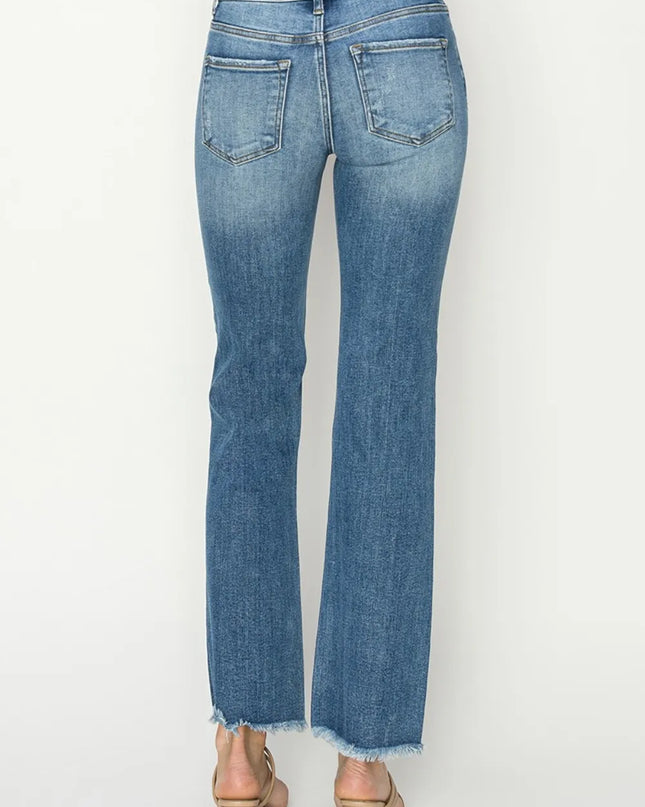 RISEN Mid-Rise Frayed Hem Bootcut Jeans - Sleekdenim.com