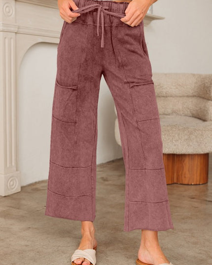 Mineral Wash High Waist Raw Hem Pants - Sleekdenim.com