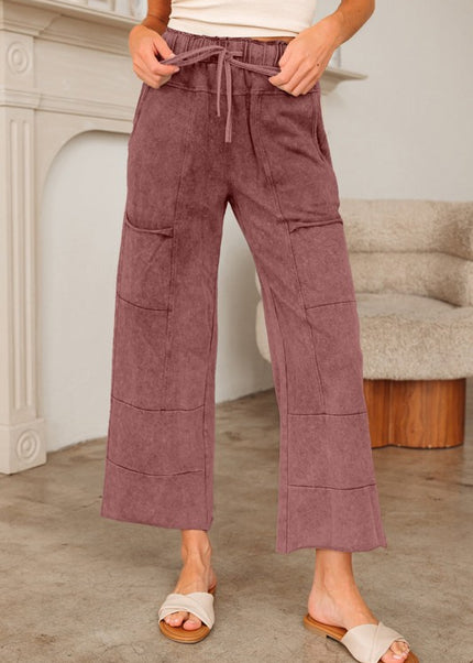 Mineral Wash High Waist Raw Hem Pants - Sleekdenim.com