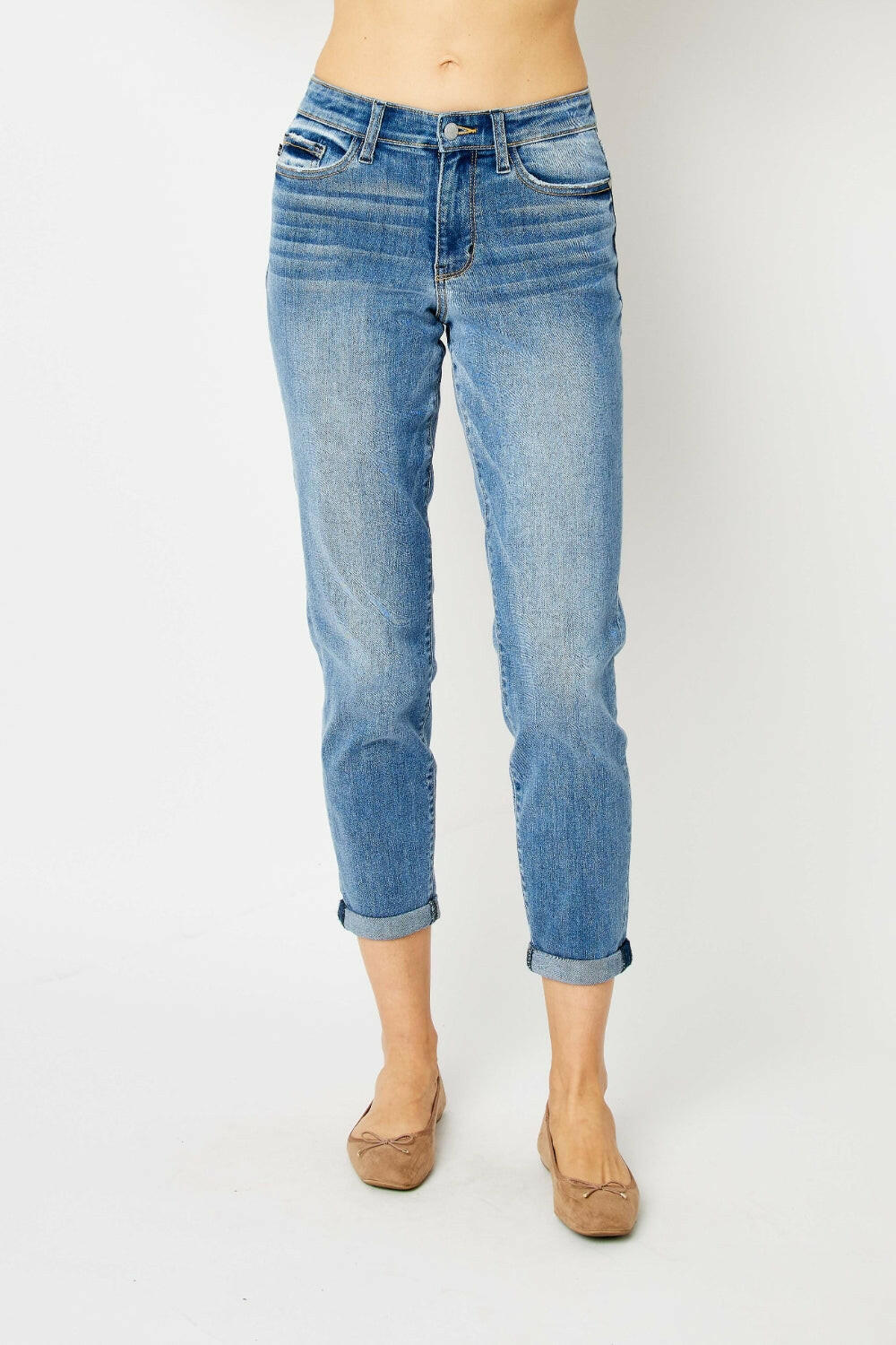 Judy Blue Full Size Cuffed Hem Slim Jeans | Sleekdenim.com