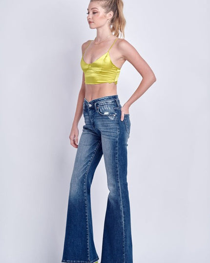 AT1027FLD High Rise Stretch Flare Jeans - Sleekdenim.com