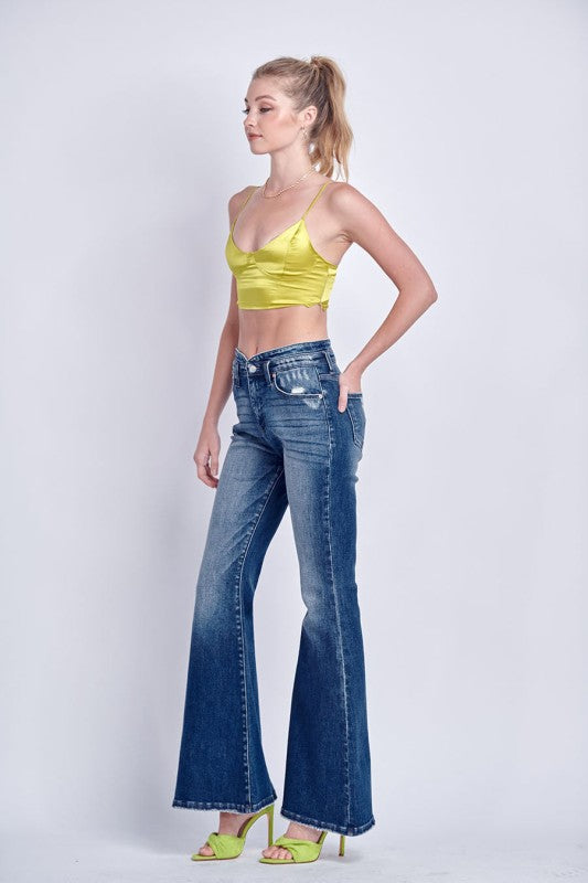 AT1027FLD High Rise Stretch Flare Jeans - Sleekdenim.com