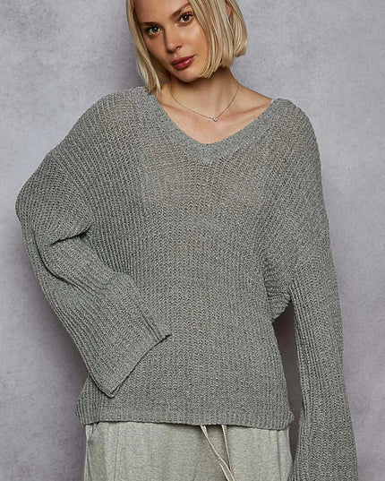 POL Oversized V-Neck Knit Top - Sleekdenim.com