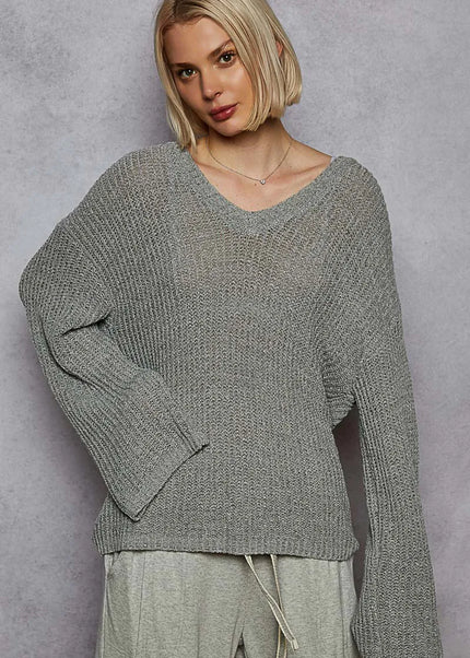 POL Oversized V-Neck Knit Top - Sleekdenim.com