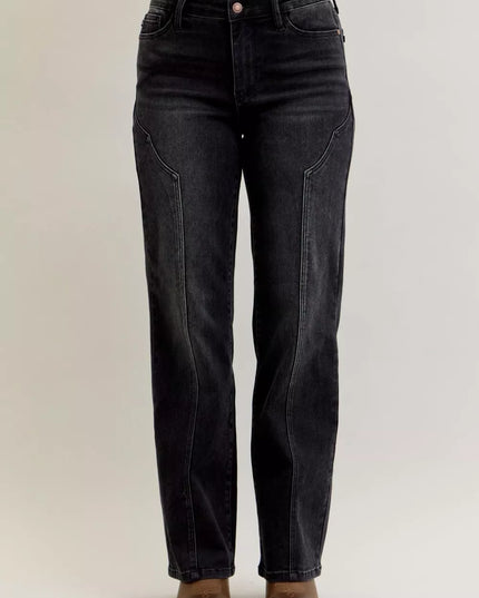 Judy Blue Mid Rise Straight Western Seam Detail Jeans - Sleekdenim.com