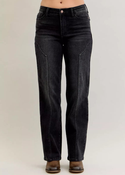 Judy Blue Mid Rise Straight Western Seam Detail Jeans - Sleekdenim.com