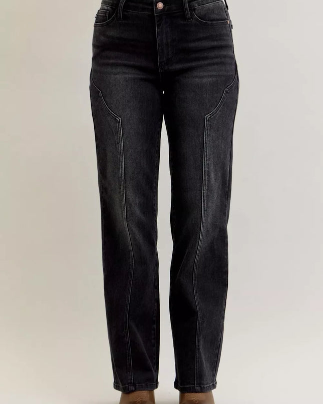 Judy Blue Mid Rise Straight Western Seam Detail Jeans - Sleekdenim.com