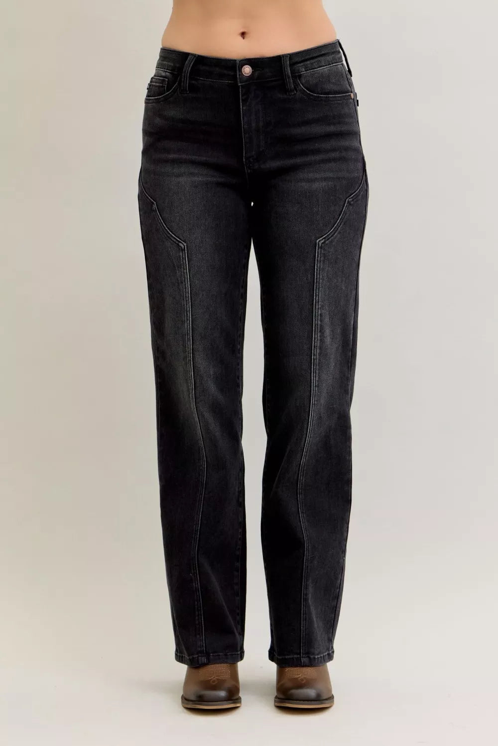 Judy Blue Mid Rise Straight Western Seam Detail Jeans - Sleekdenim.com
