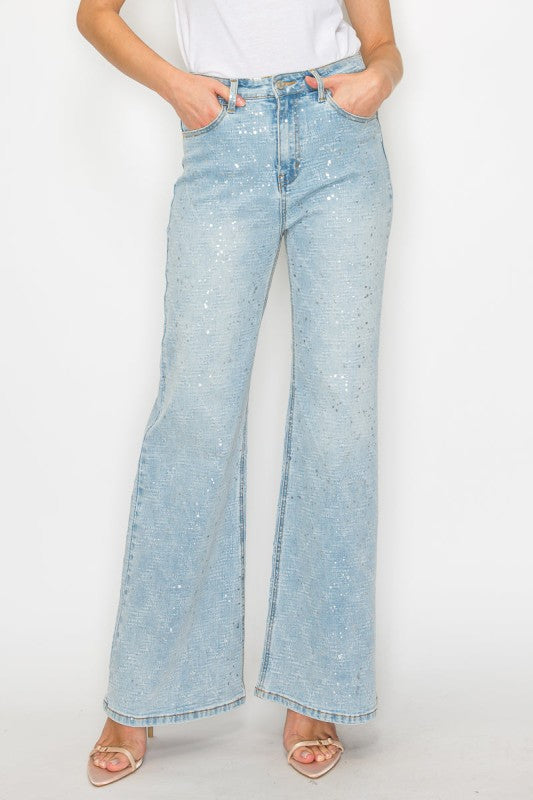 AT2074RFLL Metallic Ultra High Rise Relaxed Flare - Sleekdenim.com