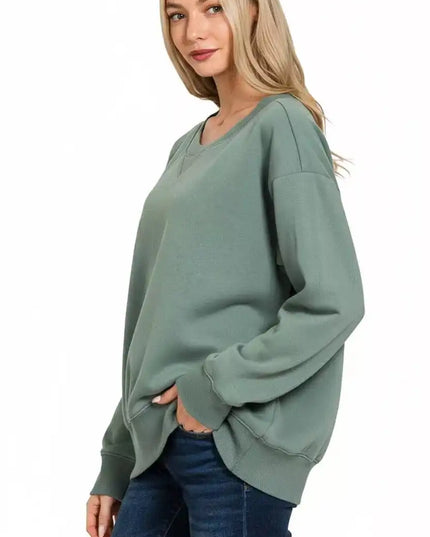 Zenana Fleece Boat Neck Sweatshirt - Sleekdenim.com