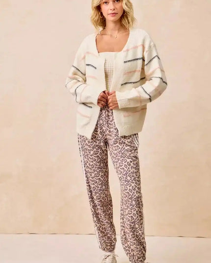 BiBi Side Lines Leopard Track Pants - Sleekdenim.com