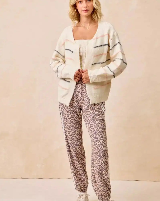 BiBi Side Lines Leopard Track Pants - Sleekdenim.com