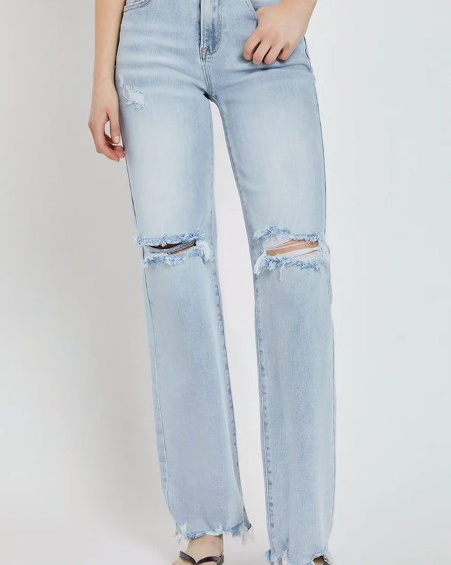 RISEN Full Size High Rise Distressed Wide Leg Jeans - Sleekdenim.com
