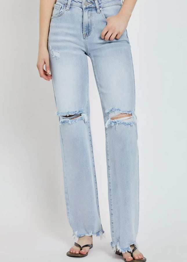 RISEN Full Size High Rise Distressed Wide Leg Jeans - Sleekdenim.com