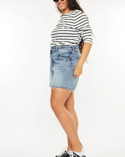 Kancan Full Size Raw Hem High Waist Denim Shorts - Sleekdenim.com