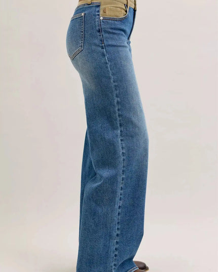 Judy Blue MR Column Straight Jeans with Corduroy Waist - Sleekdenim.com