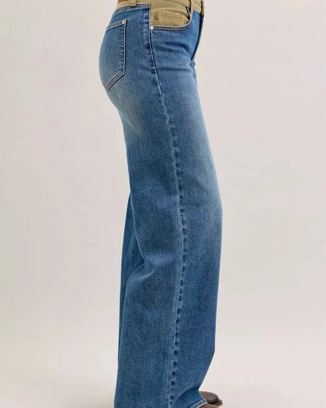 Judy Blue MR Column Straight Jeans with Corduroy Waist - Sleekdenim.com
