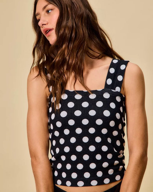 SO ME Polka Dot Knit Crop Seamless Casual Tank - Sleekdenim.com
