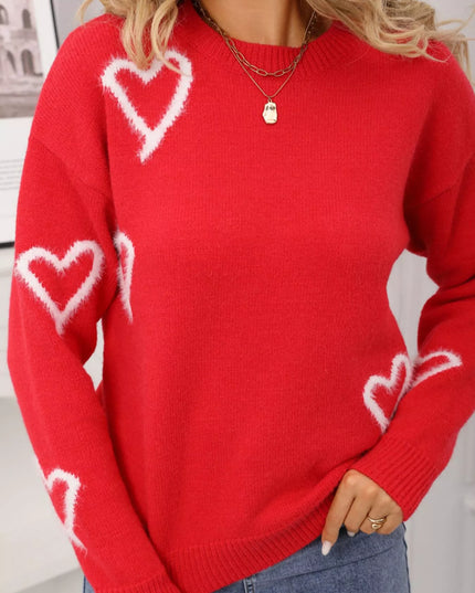 Valentine's Day Heart Print Crew Neck Sweater - Sleekdenim.com