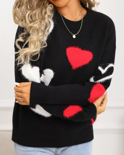 Valentine's Day Heart Pattern Knit Sweater - Sleekdenim.com