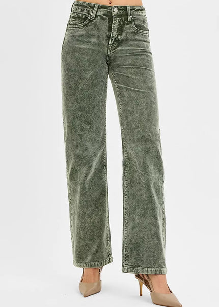 RISEN Tummy Control Mid Rise Straight Leg Corduroy Pants - Sleekdenim.com