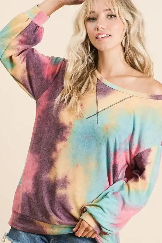 BiBi Tie Dye Print French Terry Sweatshirt - Sleekdenim.com