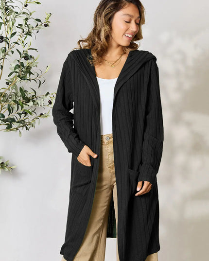 Basic Bae Full Size Hooded Sweater Cardigan - Sleekdenim.com