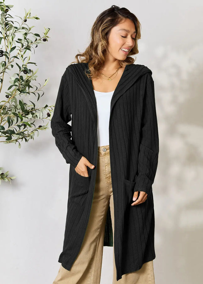 Basic Bae Full Size Hooded Sweater Cardigan - Sleekdenim.com